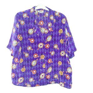 Notations Clock Watch Novelty Print Shirt Blouse sz